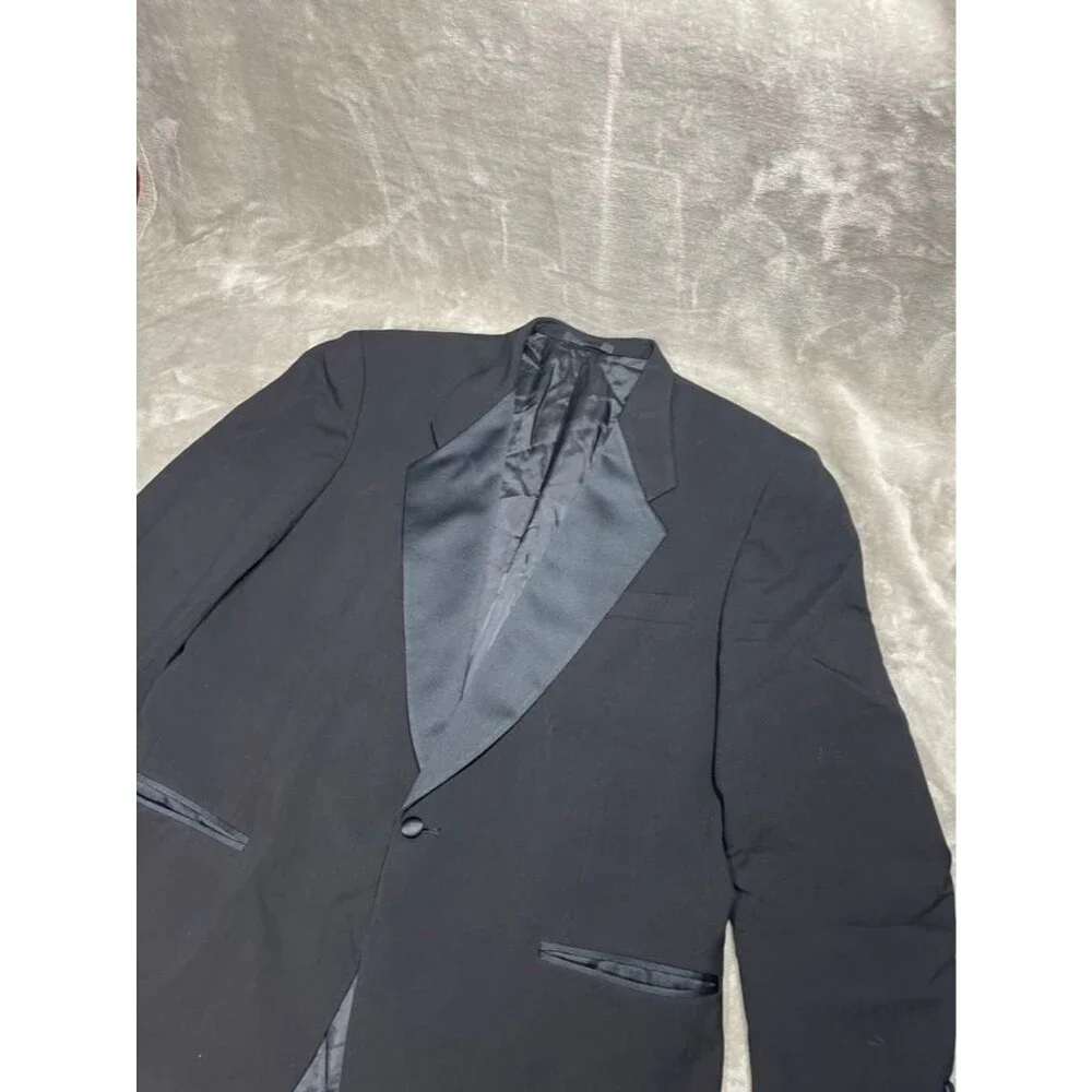 Monsieur Givenchy Suit Set Men Size 46R Black Toxedo Blazer Coat and Pants Wool